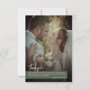 Elegant Dark Moss Green Photo Banner Wedding Thank You Card