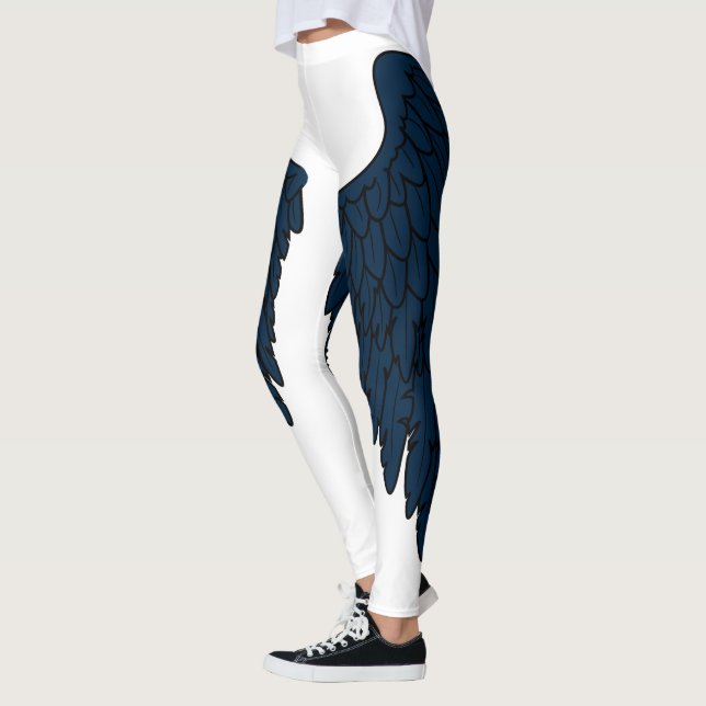 Elegant Dark Navy Angel Wings Leggings (Left)