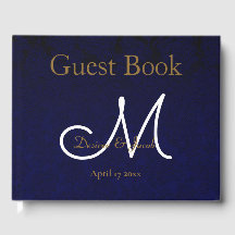 Elegant Dark Navy Blue Gold White Monogram Floral