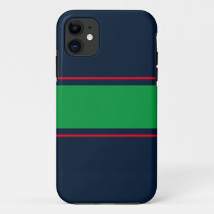 Elegant Dark Navy Green Band Red Pinstripes  Case-Mate iPhone Case