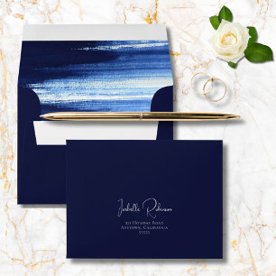 Elegant Dark Navy Watercolor Inner Wedding RSVP Envelope
