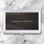 Elegant dark oak wood grain stylish business card holder<br><div class="desc">Elegant business card holder with your name printed on the front on a PRINTED dark oak wood background.</div>