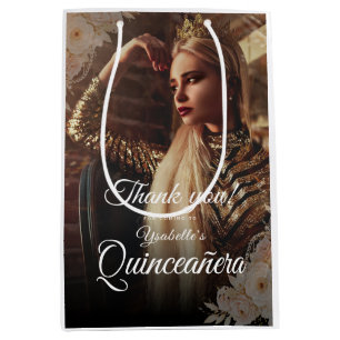 Elegant Dark Photo Quinceañera Favour Box Medium Gift Bag