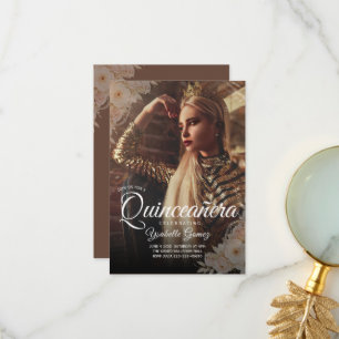 Elegant Dark Photo Quinceañera Favour Box Thank You Card