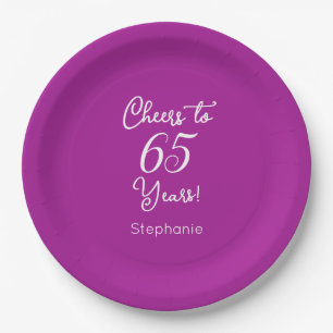 Elegant Dark Pink Cheers to 65 Years 65th Birthday Paper Plate