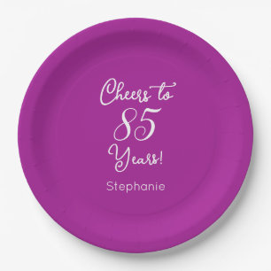 Elegant Dark Pink Cheers to 85 Years 85th Birthday Paper Plate