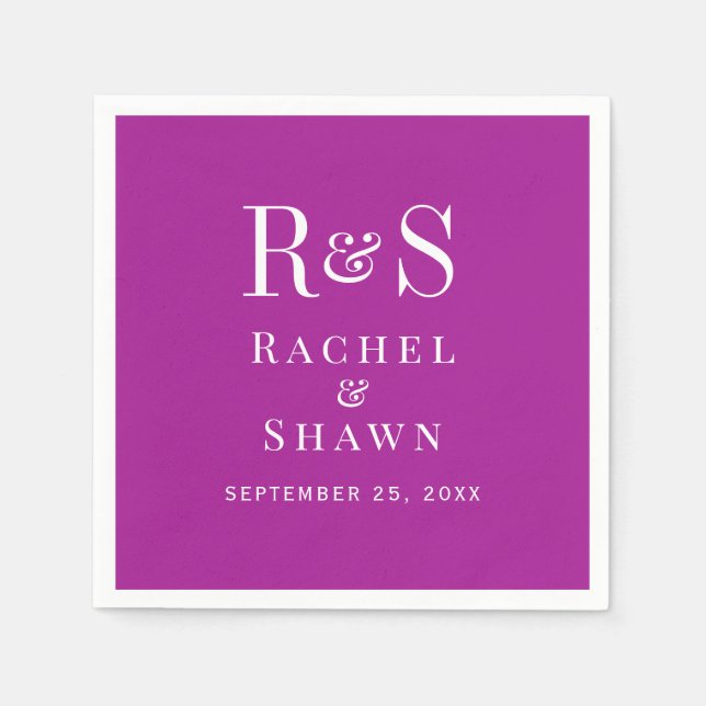 Elegant Dark Pink Chic Modern Monogram Wedding Napkin (Front)