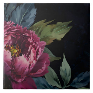 Elegant dark pink floral watercolor ceramic tile