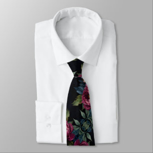 Elegant dark pink floral watercolor  tie
