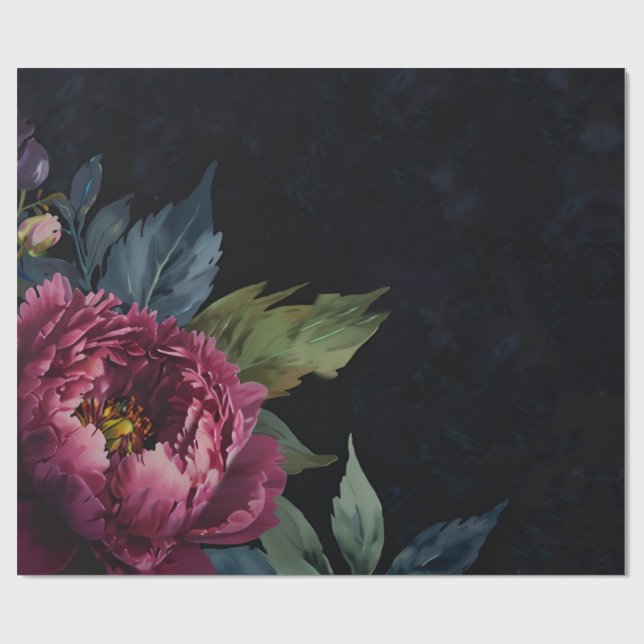 Elegant dark pink floral watercolor  wrapping paper (Flat)