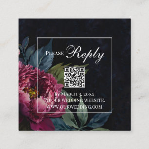 Elegant dark pink floral Wedding QR code RSVP Enclosure Card
