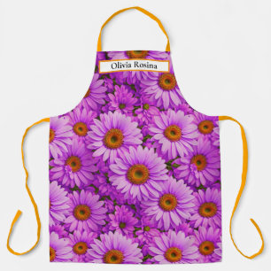 Elegant dark pink magenta floral daisies apron