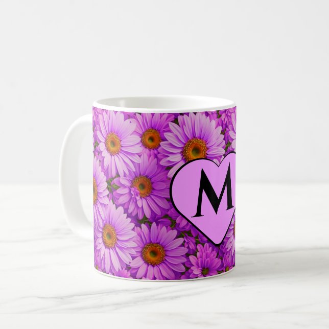 Elegant dark pink magenta floral daisies coffee mug (Front Left)
