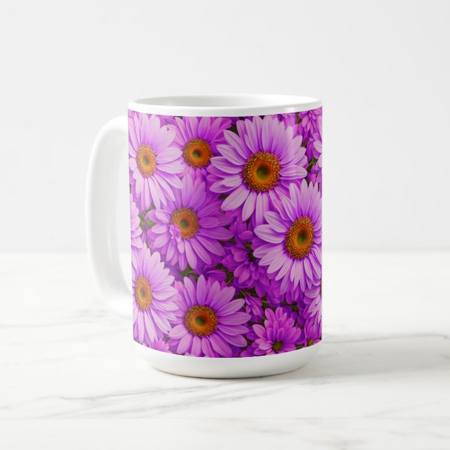 Elegant dark pink magenta floral daisies coffee mug (Front Left)
