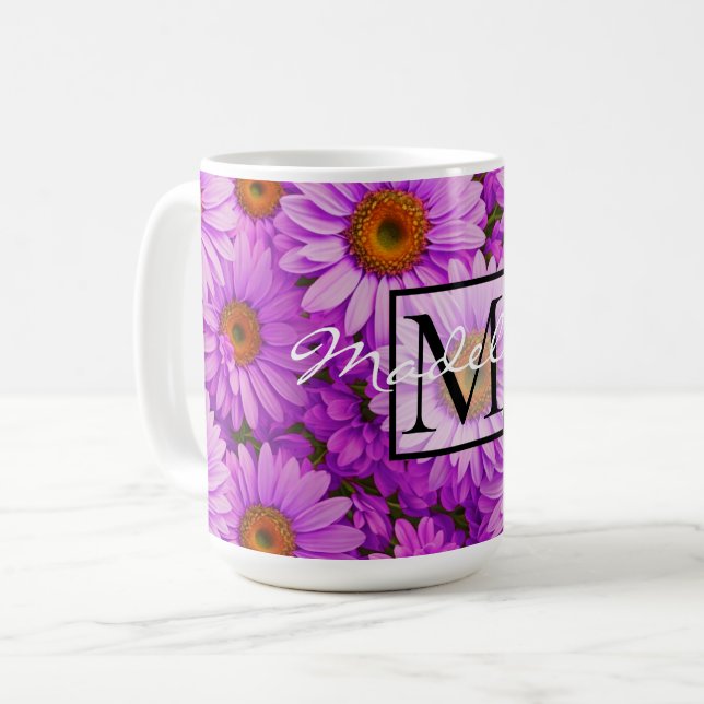 Elegant dark pink magenta floral daisies coffee mug (Front Left)