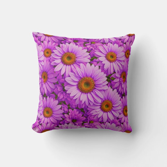 Elegant dark pink magenta floral daisies cushion (Front)