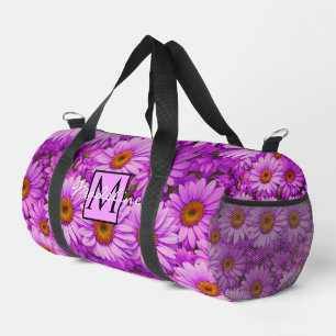 Elegant dark pink magenta floral daisies duffle bag
