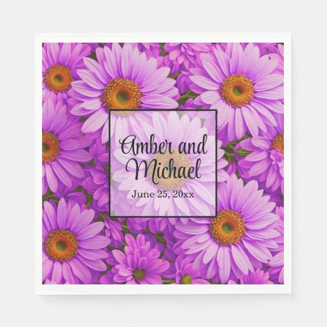 Elegant dark pink magenta floral daisies napkin (Front)