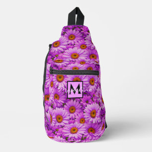 Elegant dark pink magenta floral daisies sling bag