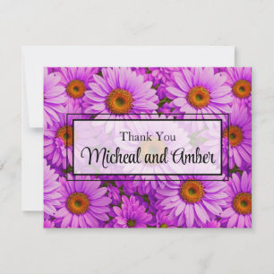 Elegant dark pink magenta floral daisies thank you card