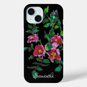 Elegant dark pink modern watercolor wildflowers iPhone 15 case
