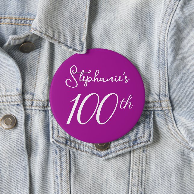 Elegant Dark Pink Monogram 100th Birthday 10 Cm Round Badge (In Situ)