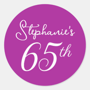 Elegant Dark Pink Monogram 65th Birthday Party Classic Round Sticker