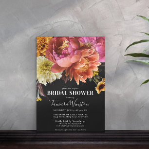 Elegant Dark Pink Orange Rose Yellow Floral Bridal Invitation