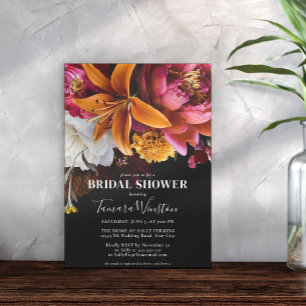 Elegant Dark Pink Orange Yellow Floral Bridal Invitation