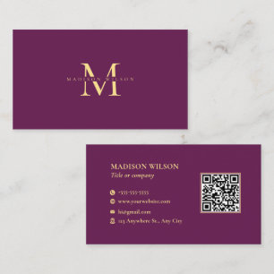 Elegant Dark Pink Soft Yellow QR Code Custom Logo Business Card