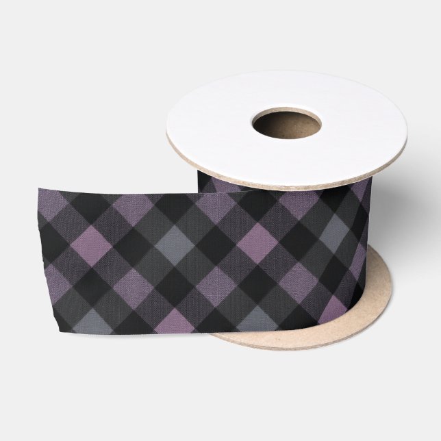 Elegant Dark Plum and Grey Tartan Ribbon, Gothic  Satin Ribbon (Spool)