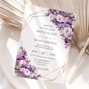 Elegant Dark Purple and Blush Pink Floral Wedding Invitation