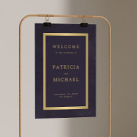 Elegant dark purple and gold wedding welcome sign