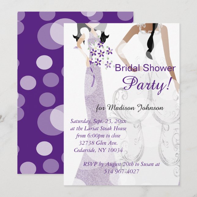Elegant Dark Purple Bridal Shower Invitation (Front/Back)