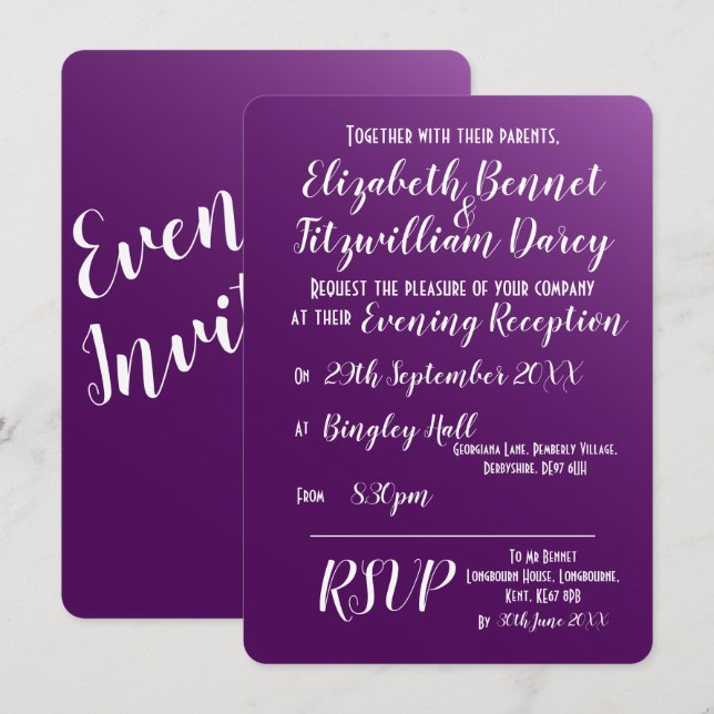 Elegant Dark Purple Evening Invitation (Front/Back)