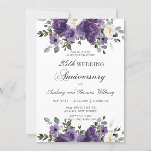 Elegant Dark Purple Floral Wedding Anniversary Invitation
