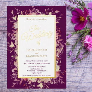 Elegant Dark Purple Floral Wedding Gold