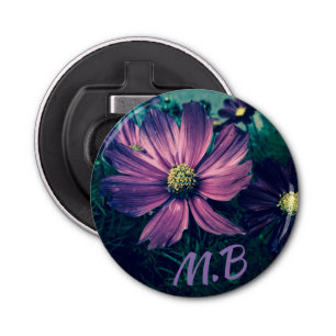 Elegant Dark Purple Flowers Photo Art Monogram Bottle Opener