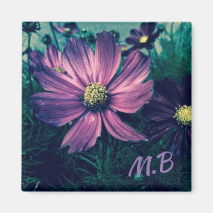 Elegant Dark Purple Flowers Photo Art Monogram Magnet