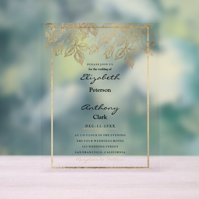 Elegant dark purple gold luxury floral Wedding Acrylic Sign (Neutral)