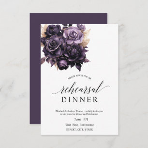Elegant Dark Purple Roses Rehearsal Dinner   Invitation