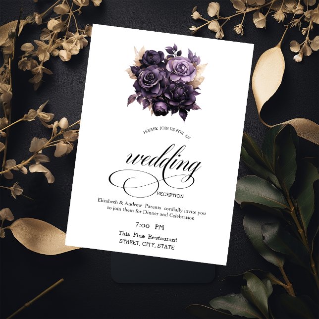 Elegant Dark Purple Roses Rehearsal Dinner   Invitation (Creator Uploaded)