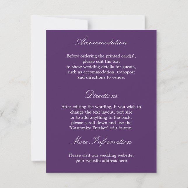 Elegant Dark Purple Wedding Details Card (Front)