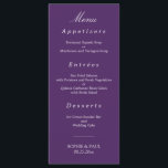 Elegant Dark Purple Wedding Menu<br><div class="desc">Elegant Dark Purple Wedding Menu, please personalise as required using the online Personalisation template before ordering. Once you have entered your wording onto the Personalisation template, should you find that you need to adjust the positioning of the text then please use the "Customise further" option to "Edit using the Design...</div>