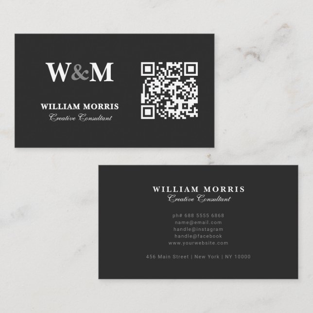 Elegant Dark QR Code Logo Template Business Card (Front/Back)