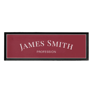 Elegant Dark Red and Black: Trendy & Professional Name Tag