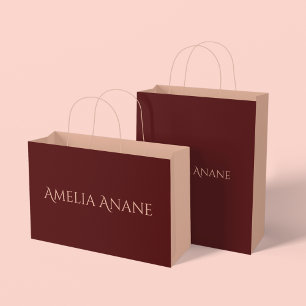 Elegant Dark Red & Blush Pink personalised Name Large Gift Bag