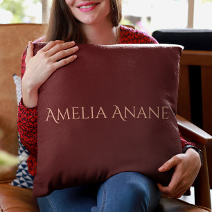 Elegant Dark Red & Blush Pink Typography  Cushion