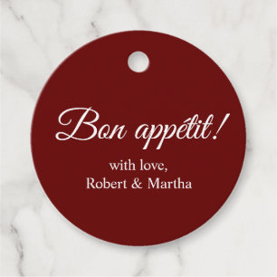 Elegant Dark Red Bon Appetit Custom Personalised Favour Tags