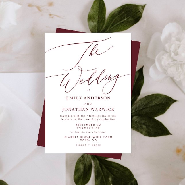 Elegant Dark Red Burgundy Calligraphy The Wedding Invitation (Creator Uploaded)